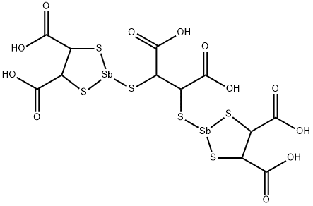 2,2'-[(1,2-ジカルボキシ-1,2-エタンジイル)ビスチオ]ビス(1,3,2-ジチアスチボラン-4,5-ジカルボン酸) 化学構造式