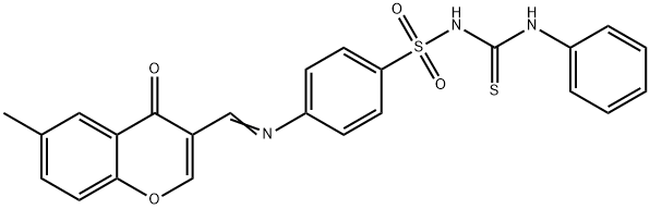 Benzenesulfonamide, 4-(((6-methyl-4-oxo-4H-1-benzopyran-3-yl)methylene )amino)-N-((phenylamino)thioxomethyl)- 化学構造式