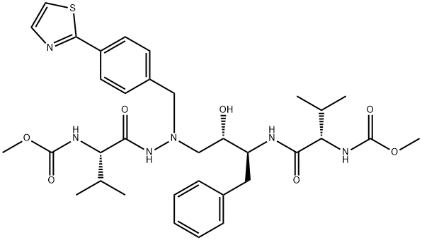 2,5,6,10,13-Pentaazatetradecanedioic acid, 8-hydroxy-3,12-bis(1-methyl ethyl)-4,11-dioxo-9-(phenylmethyl)-6-[[4-(2-thiazolyl)phenyl]methyl]-,  dimethyl ester, [3S-(3R*,8R*,9R*,12R*)]- 化学構造式