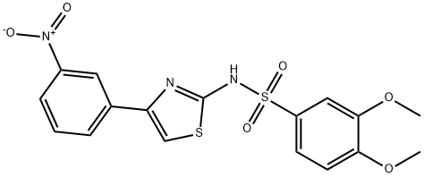 3,4-ジメトキシ-N-[4-(3-ニトロフェニル)-1,3-チアゾール-2-イル]ベンゼンスルホンアミド 化学構造式