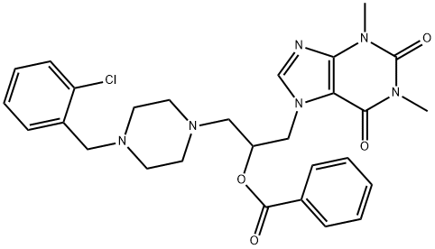 3-[4-(o-クロロベンジル)-1-ピペラジニル]-1-(1,2,3,6-テトラヒドロ-1,3-ジメチル-2,6-ジオキソ-7H-プリン-7-イル)プロパン-2-オールベンゾアート 化学構造式