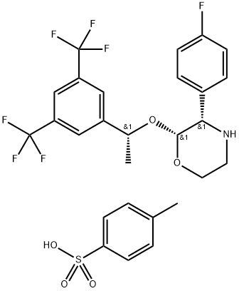 4-メチルベンゼンスルホン酸(2R,3S)-2-((R)-1-(3,5-ビス(トリフルオロメチル)フェニル)エトキシ)-3-(4-フルオロフェニル)モルホリン 化学構造式