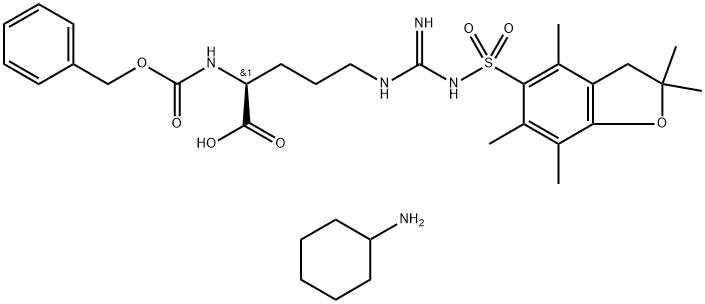 Nα-(ベンジルオキシカルボニル)-ω-(2,2,4,6,7-ペンタメチル-2,3-ジヒドロベンゾフラン-5-イルスルホニル)-L-アルギニン 化学構造式