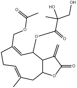 2,3-Dihydroxy-2-methylpropanoic acid 6-[(acetyloxy)methyl]-2,3,3a,4,7,8,11,11a-octahydro-10-methyl-3-methylene-2-oxocyclodeca[b]furan-4-yl ester 结构式