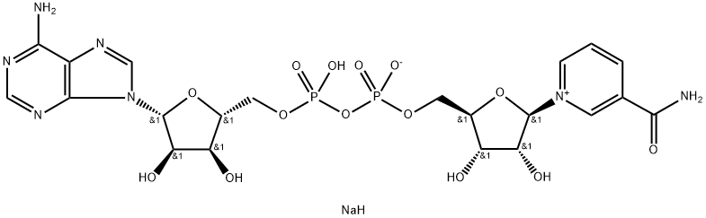 アデノシン5'-二りん酸α,β-ジナトリウムβ-[[(2R)-3α,4α-ジヒドロキシテトラヒドロ-5α-(1,4-ジヒドロ-4-カルバモイルピリジン-1-イル)フラン-2α-イル]メチル] 化学構造式