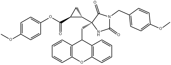 (1S,2S)-4-Methoxybenzyl 2-((S)-4-((9H-xanthen-9-yl)Methyl)-1-(4-Methoxybenzyl)-2,5-dioxoiMidazolidin-4-yl)cyclopropanecarboxylate Struktur