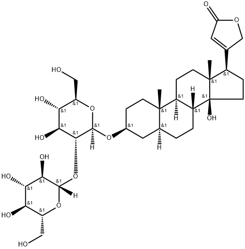 3β-[(6-O-β-D-グルコピラノシル-β-D-グルコピラノシル)オキシ]-14-ヒドロキシ-5α-カルダ-20(22)-エノリド 化学構造式