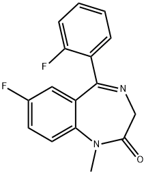 1-Methyl-5-(2-fluorophenyl)-7-fluoro-1,3-dihydro-2H-1,4-benzodiazepine-2-one 结构式