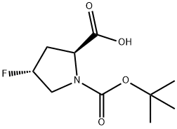 (2S,4R)-1-(tert-ブトキシカルボニル)-4-フルオロ-2-ピロリジンカルボン酸 化学構造式