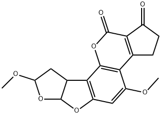 4,8-Dimethoxy-2,3,6a,8,9,9a-hexahydrocyclopenta[c]furo[3',2':4,5]furo[2,3-h][1]benzopyran-1,11-dione 结构式