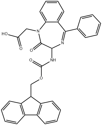 1H-1,4-Benzodiazepine-1-aceticacid,3-[[(9H-fluoren-9-ylmethoxy)carbonyl]amino]-2,3-dihydro-2-oxo-5-phenyl-(9CI) Struktur