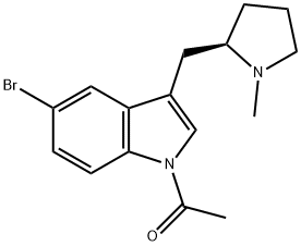(R)-1-(5-ブロモ-3-((1-メチルピロリジン-2-イル)メチル)-1H-インドール-1-イル)エタノン 化学構造式