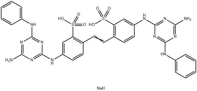2,2'-(1,2-エテンジイル)ビス[5-[[4-アミノ-6-(フェニルアミノ)-1,3,5-トリアジン-2-イル]アミノ]ベンゼンスルホン酸]ジナトリウム 化学構造式
