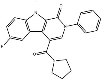6-FLUOR-2-FENYL-9-METHYL-4-(PYRROLIDINE-1-CARBONYL)-9H-PYRIDO[3,4B]INDOOL-1(2H)-ON|6-FLUOR-2-FENYL-9-METHYL-4-(PYRROLIDINE-1-CARBONYL)-9H-PYRIDO[3,4B]INDOOL-1(2H)-ON
