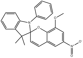 1',3'-ジヒドロ-1'-フェニル-3',3'-ジメチル-6-ニトロ-8-メトキシスピロ[2H-1-ベンゾピラン-2,2'-[2H]インドール] 化学構造式