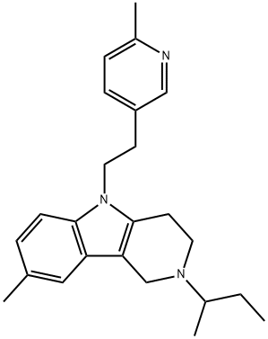 2,3,4,5-テトラヒドロ-2-sec-ブチル-8-メチル-5-[2-(6-メチル-3-ピリジル)エチル]-1H-ピリド[4,3-b]インドール 化学構造式
