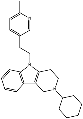 5-[2-(2-メチル-5-ピリジル)エチル]-2-シクロヘキシル-2,3,4,5-テトラヒドロ-1H-ピリド[4,3-b]インドール 化学構造式