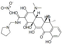 2-Naphthacenecarboxamide, 4-(dimethylamino)-1,4,4a,5,5a,6,11,12a-octahydro-3,6,10,12,12a-pentahydroxy-6-methyl-1,11-dioxo-N-(1-pyrrolidinylmethyl)-, [4S-(4alpha,4aalpha,5aalpha,6beta,12aalpha)]-, mononitrate (salt)  Structure