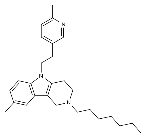 2,3,4,5-Tetrahydro-2-heptyl-8-methyl-5-[2-(6-methyl-3-pyridyl)ethyl]-1H-pyrido[4,3-b]indole 结构式