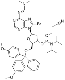 8-BROMO-5'-O-(4,4'-DIMETHOXYTRITYL)-N6-DIMETHYLAMINOMETHYLENE-2'-DEOXYADENOSINE, 3'-[(2-CYANOETHYL)-(N,N-DIISOPROPYL)]PHOSPHORAMIDITE Structure