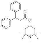 Propionic acid, 3,3-diphenyl-, 1,2,2,6,6-pentamethyl-4-piperidinyl est er Struktur