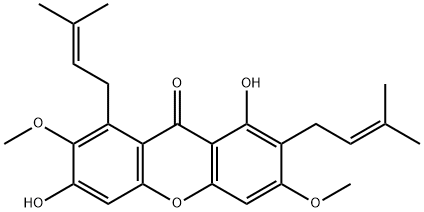1,6-ジヒドロキシ-3,7-ジメトキシ-2,8-ビス(3-メチル-2-ブテニル)-9H-キサンテン-9-オン 化学構造式