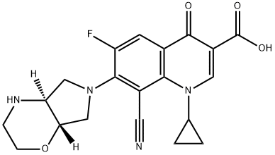 3-Quinolinecarboxylic acid, 8-cyano-1-cyclopropyl-6-fluoro-7-[(4aS,7aS)-hexahydropyrrolo[3,4-b]-1,4-oxazin-6(2H)-yl]-1,4-dihydro-4-oxo- Structure