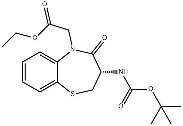 (3S)-3-[[叔丁氧羰基]氨基]-3,4-二氢-4-氧代-1,5-苯并硫氮杂卓-5(2H)-乙酸乙酯, 209683-27-2, 结构式