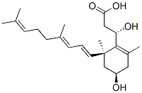 (3S)-3-[(4R,6S)-6-[(1E,3E)-4,8-dimethylnona-1,3,7-trienyl]-4-hydroxy-2 ,6-dimethyl-1-cyclohexenyl]-3-hydroxy-propanoic acid 化学構造式