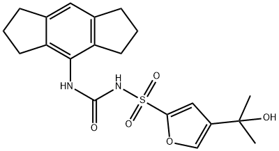1-[4-(1-ヒドロキシ-1-メチルエチル)-2-フラニルスルホニル]-3-(1,2,3,5,6,7-ヘキサヒドロ-s-インダセン-4-イル)尿素 化学構造式