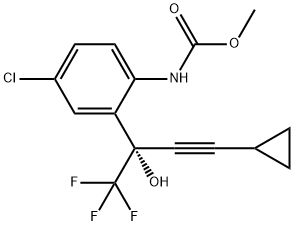 [4-クロロ-2-[(1S)-3-シクロプロピル-1-ヒドロキシ-1-(トリフルオロメチル)-2-プロピニル)フェニル]カルバミン酸メチルエステル 化学構造式