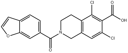 6-Isoquinolinecarboxylic acid, 2-(6-benzofuranylcarbonyl)-5,7-dichloro-1,2,3,4-tetrahydro- Struktur