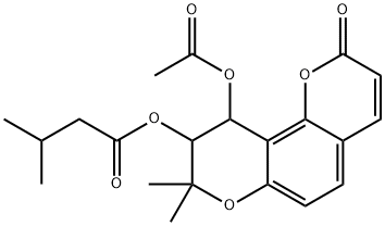 10-乙酰氧基-8,8-二甲基-2-氧代-9,10-二氢-2H,8H-吡喃并[2,3-F]铬-9-基3-甲基丁酸酯, 21311-66-0, 结构式