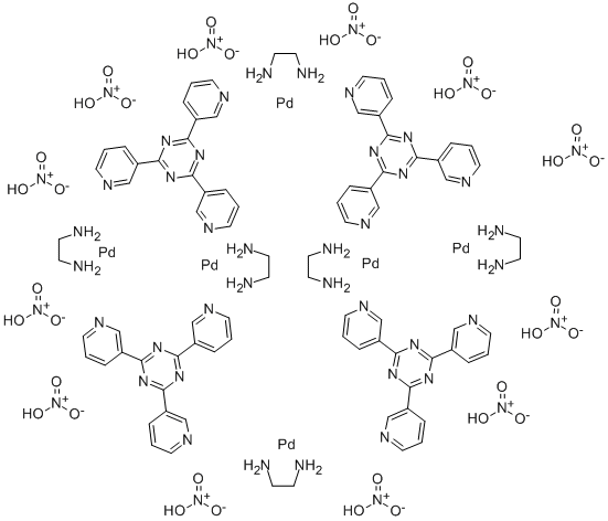 六(1,2-乙二胺)四[MU3-[2,4,6-三(3-吡啶基)-1,3,5-三嗪]]六钯十二硝酸盐, 213113-25-8, 结构式