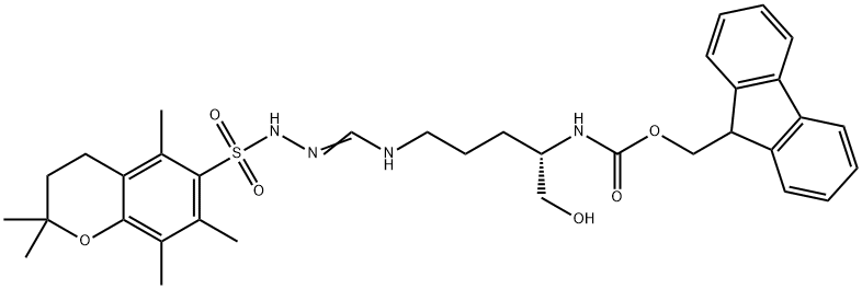 (1-ヒドロキシ-5-(3-((2,2,5,7,8-ペンタメチルクロマン-6-イル)スルホニル)グアニジノ)ペンタン-2-イル)カルバミン酸(S)-(9H-フルオレン-9-イル)メチル 化学構造式