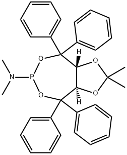 (3AR,8AR)-(-)-(2,2-DIMETHYL-4,4,8,8-TETRAPHENYL-TETRAHYDRO-[1,3]DIOXOLO[4,5-E][1,3,2]DIOXAPHOSPHEPIN-6-YL)DIMETHYLAMINE Struktur