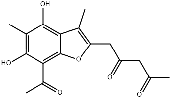 1-(7-アセチル-4,6-ジヒドロキシ-3,5-ジメチル-2-ベンゾフラニル)-2,4-ペンタンジオン 化学構造式