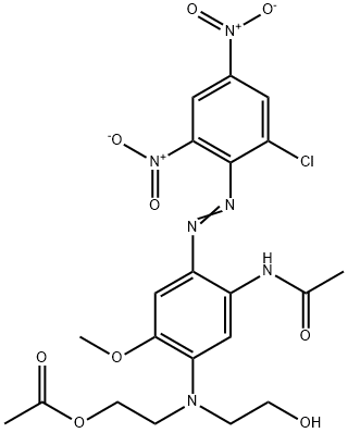 2-[[5-acetamido-4-[(2-chloro-4,6-dinitrophenyl)azo]-2-methoxyphenyl](2-hydroxyethyl)amino]ethyl acetate  Struktur