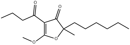 3-Butyryl-5-hexyl-4-methoxy-5-methyl-2(5H)-furanone Struktur