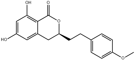 (S)-3,4-ジヒドロ-6,8-ジヒドロキシ-3-[2-(4-メトキシフェニル)エチル]-1H-2-ベンゾピラン-1-オン 化学構造式