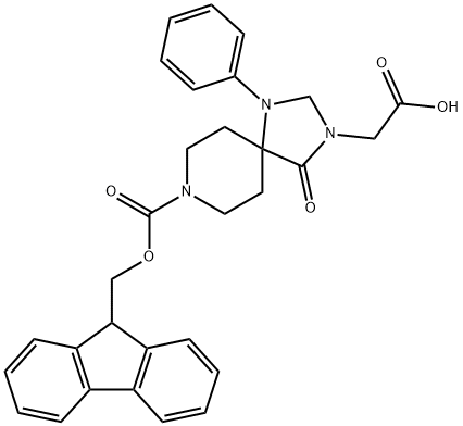 FMOC-3-羧甲基-1-苯基-1,3,8-三氮杂螺[4.5]癸烷-4-酮, 215190-27-5, 结构式