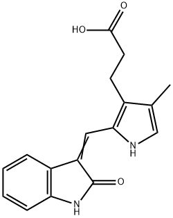 2-[(1,2-ジヒドロ-2-オキソ-3H-インドール-3-イリデン)メチル]-4-メチル-1H-ピロール-3-プロパン酸 化学構造式