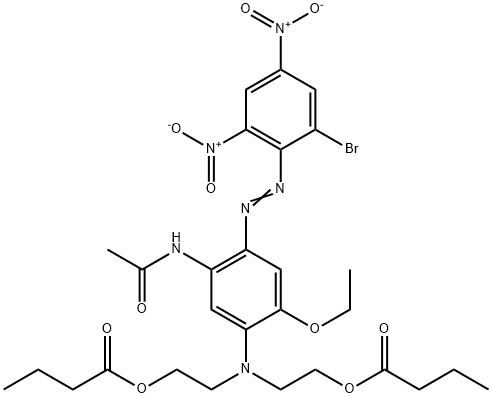 二酪酸[[5-(アセチルアミノ)-4-[(2-ブロモ-4,6-ジニトロフェニル)アゾ]-2-エトキシフェニル]イミノ]ジ(2,1-エタンジイル) 化学構造式
