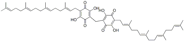 2,2'-メチレンビス[3,6-ジヒドロキシ-5-[(2E,6E,10E)-3,7,11,15-テトラメチル-2,6,10,14-ヘキサデカテトラエニル]-1,4-ベンゾキノン] 化学構造式