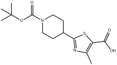 4-甲基-2-[1-(叔丁氧羰酰)哌啶-4-YL]-1,3-噻唑-5-羧酸, 216955-61-2, 结构式