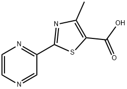 4-メチル-2-(2-ピラジニル)-1,3-チアゾール-5-カルボン酸 化学構造式