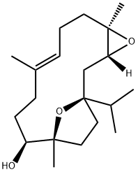 5,9,13-Trimethyl-1-isopropyl-4,16-dioxatricyclo[11.2.1.03,5]hexadec-8-en-12-ol 结构式