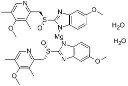 (S)-Omeprazole  magnesium  dihydrate,  Nexium  dihydrate,  (T-4)-Bis[6-methoxy-2-[(S)-[(4-methoxy-3,5-dimethyl-2-pyridinyl)methyl]sulfinyl-KO]-1H-benzimidazolato-KN3]-Magnesium  dihydrate Struktur