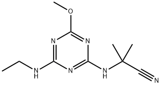 2-[[4-(ethylamino)-6-methoxy-1,3,5-triazin-2-yl]amino]-2-methylpropiononitrile Struktur