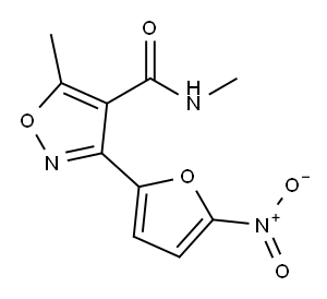N,5-ジメチル-3-(5-ニトロ-2-フリル)-4-イソオキサゾールカルボアミド 化学構造式
